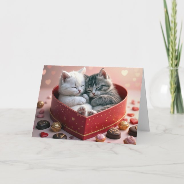 Carte Chatons de la Saint-Valentin dans une boîte de bon (Devant)