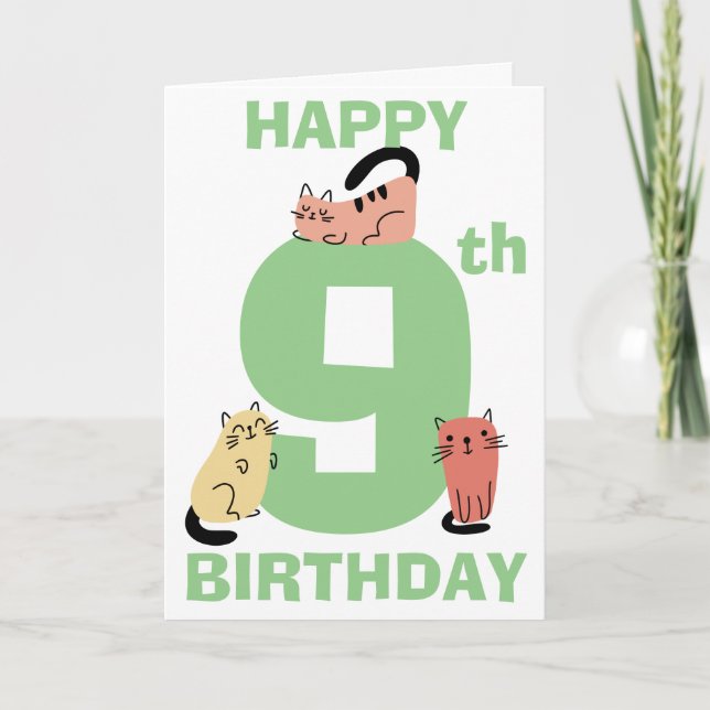 Carte Chatons Doodle pour Neuvième (9e) Anniversaire Mes (Devant)