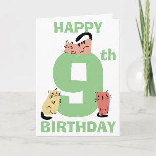 Carte Chatons Doodle pour Neuvième (9e) Anniversaire Mes