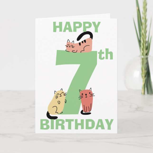 Carte Chatons Doodle pour Septième (7e) Anniversaire Mes (Devant)