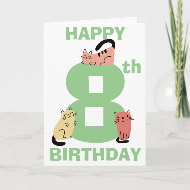 Carte Chatons Doodle pour un huitième (8e) anniversaire  (Devant)