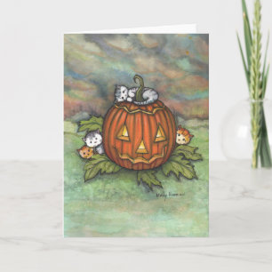 Carte Chatons farceurs d'Halloween et citrouilles