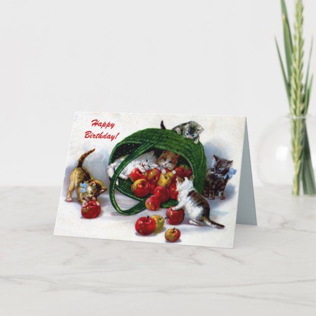 Carte Chatons mignons du cru 3, panier des pommes faites (Devant)