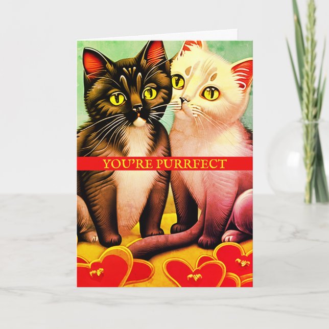 Carte Chatons Rétro Vintage Jolis Chats Saint-Valentin (Devant)