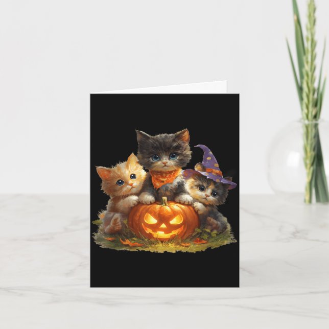 Carte Chatons vintage citrouille chat mignon saison effr (Devant)