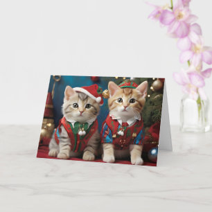 Carte Chats Adorables en Chapeaux de Père Noël Festifs