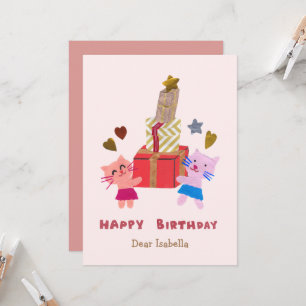 Carte Chats adorables tenant des cadeaux Rose Joyeux ann