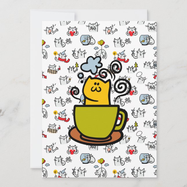 Carte Chats amusants, lait et magie. (Devant)