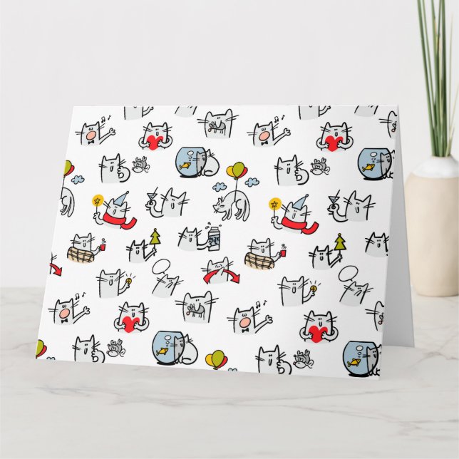 Carte Chats amusants, lait et magie. (Devant)