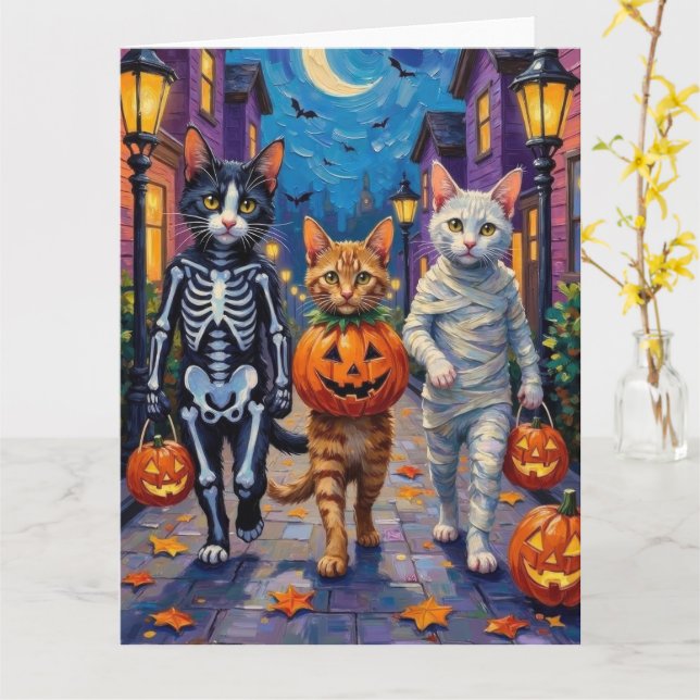 Carte Chats Angora Turcs En Costumes Halloween (Fleur jaune)