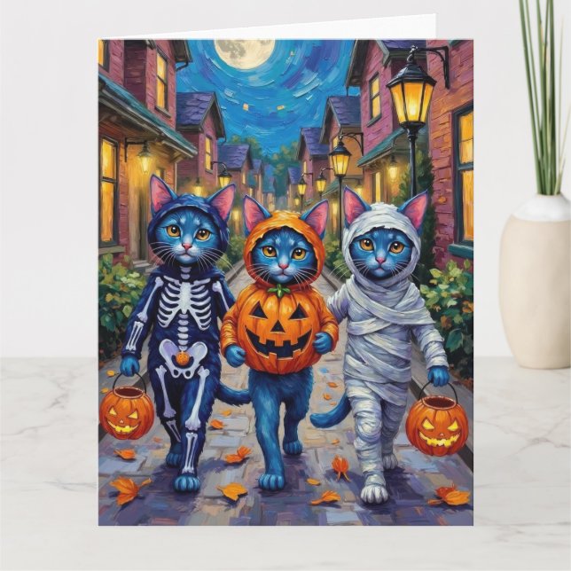 Carte Chats bleus orientaux Trick-or-Treating Halloween  (Devant)