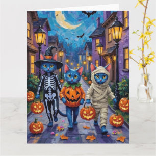 Carte Chats Bleus Russes en Costumes d'Halloween