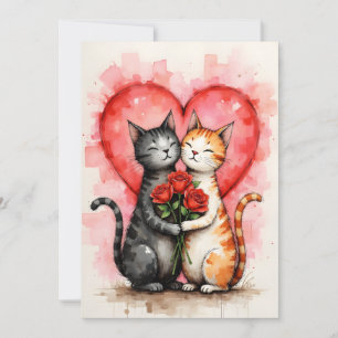 Carte Chats charmants pour la Saint-Valentin avec des cœ