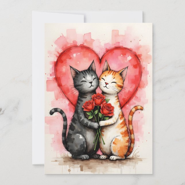 Carte Chats charmants pour la Saint-Valentin avec des cœ (Devant)