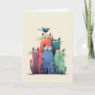 Carte Chats Colorés Empilés – Art Féminin et Fantaisiste