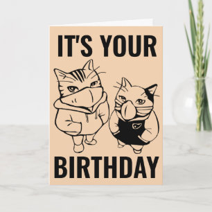 CARTE CHATS D'ANNIVERSAIRE CHAT PORTANT DES MASQUES CART