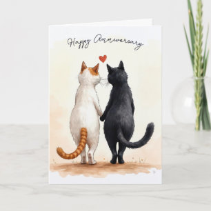 Carte Chats d'anniversaire heureux avec un coeur