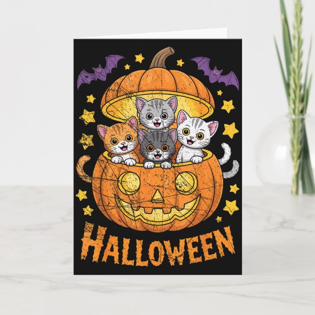 Carte Chats Dans Citrouille Mignons Chatons Halloween Dr (Devant)