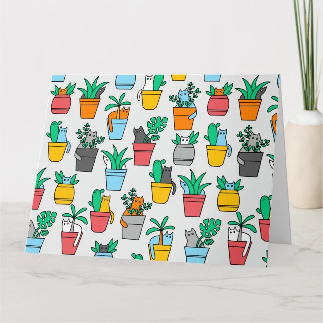 Carte Chats dans les pots à fleurs (Devant)