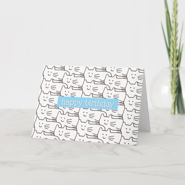 Carte Chats de dessin animé drôles dessinant joyeux anni (Devant)