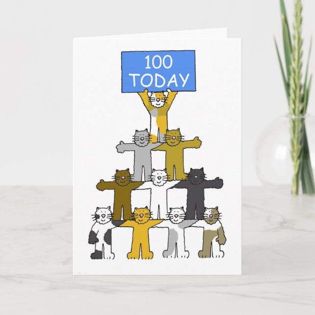 Carte Chats de dessin animé mignons pour 100e anniversai (Devant)