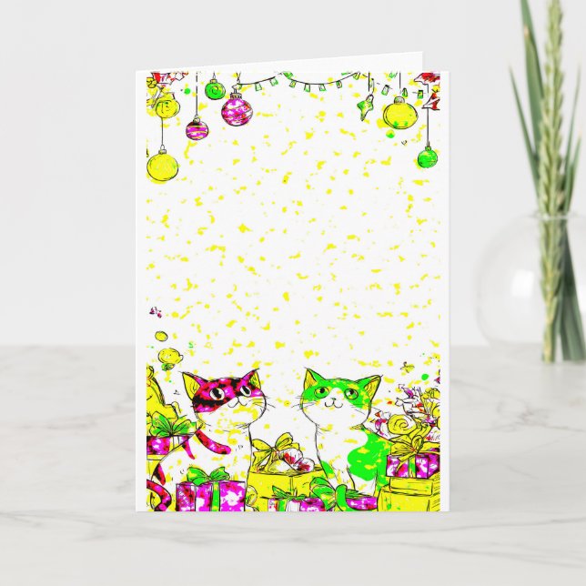 Carte Chats de fête avec des cadeaux  (Devant)