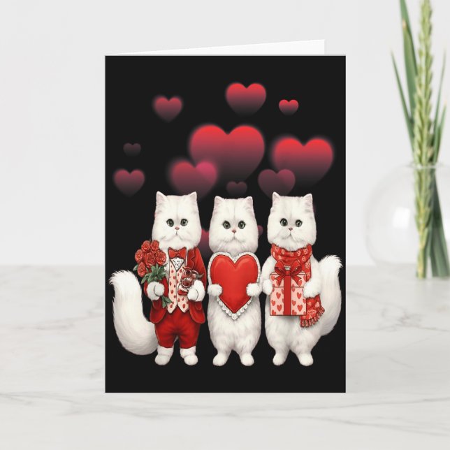 Carte Chats de la Saint-Valentin mignons tenant des cœur (Devant)