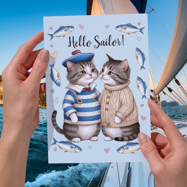 Carte Chats de mer Valentine Chat de pêcheur nautique (Créateur téléchargé)