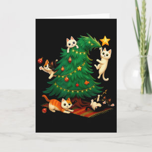 Carte Chats de Noël drôles grimpant à l'arbre Chat migno