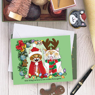 Carte Chats de Noël drôles Photo de vacances Frères et s
