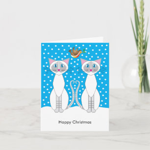 Carte : Chats de Noël enneigés et ami rouge