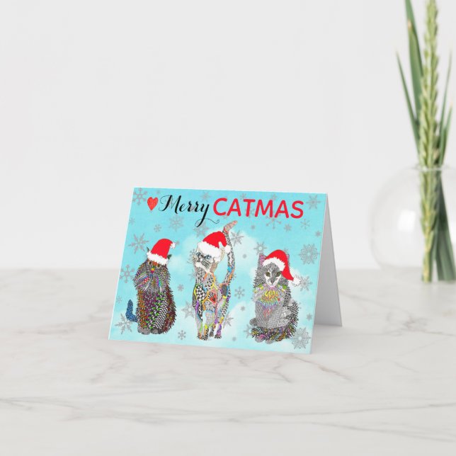 Carte Chats de Noël Fantaisistes et Gais Chatmus (Devant)