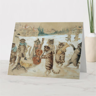 Carte Chats de Noël vintage chantant des chants de Noël