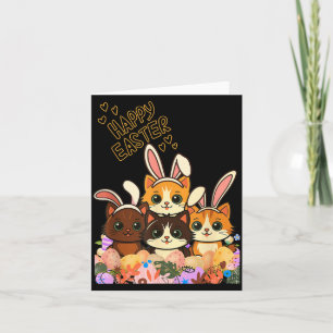 Carte Chats drôles de Pâques Oreilles de Lapin Œufs de P