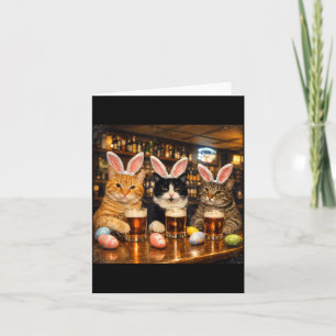 Carte Chats drôles de Pâques oreilles de lapin oeufs pou