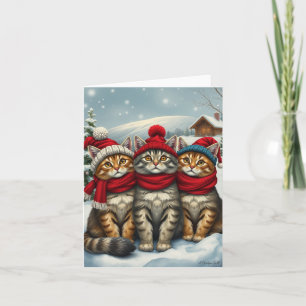 Carte Chats en tenue préparatoire d'hiver et chapeaux Hi