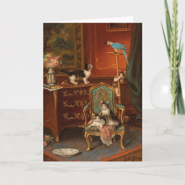 Carte Chats jouant avec un perroquet | Jules Le Roy (Devant)