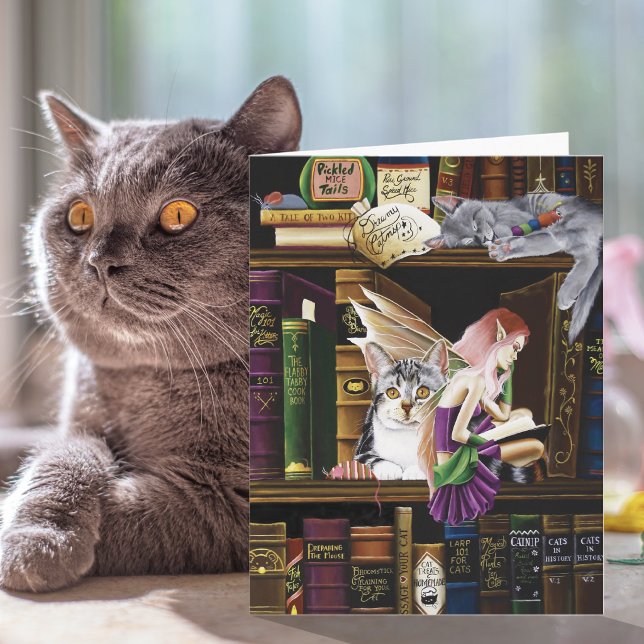 Carte Chats Magiques de Fées Bibliothèque Enchantée de L (Créateur téléchargé)