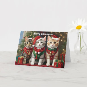 Carte Chats mignons avec chapeaux de Père Noël Fantaisie