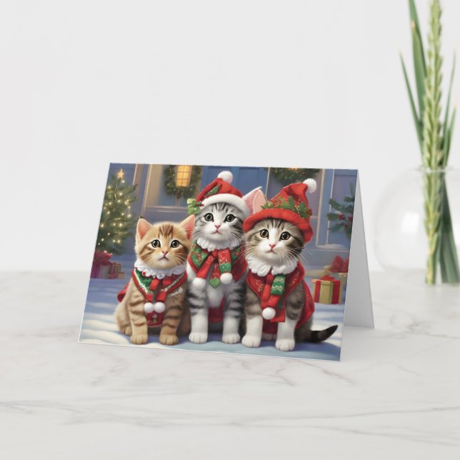 Carte Chats mignons avec des chapeaux de Père Noël  (Devant)