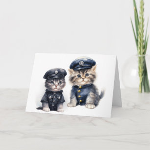Carte Chats mignons en uniformes de police Pattes de Jus
