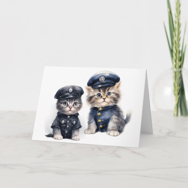 Carte Chats mignons en uniformes de police Pattes de jus (Devant)
