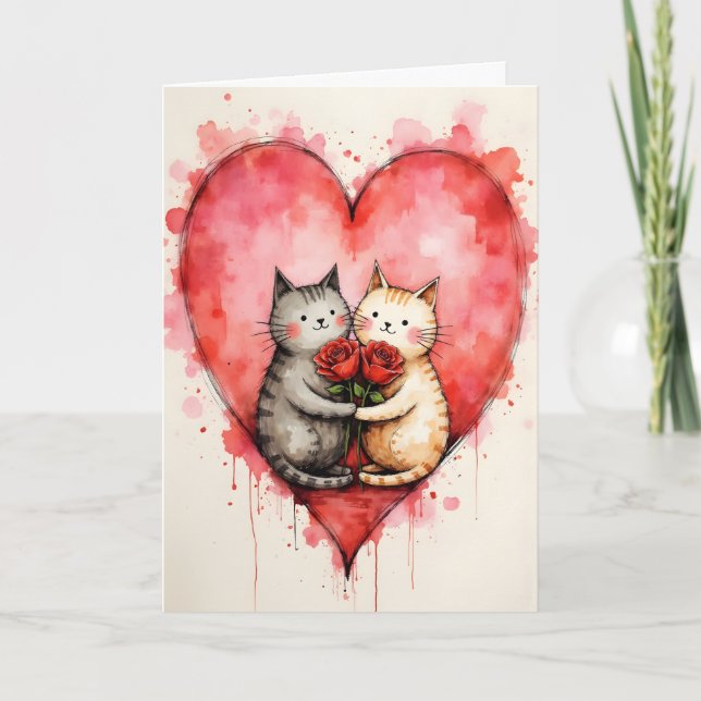 Carte Chats mignons fantaisistes pour la Saint-Valentin  (Devant)