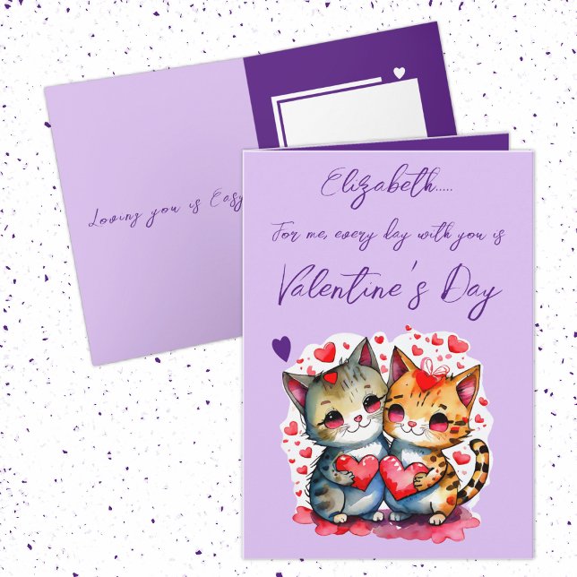 Carte Chats mignons nom personnalisé violet Saint-Valent (Créateur téléchargé)