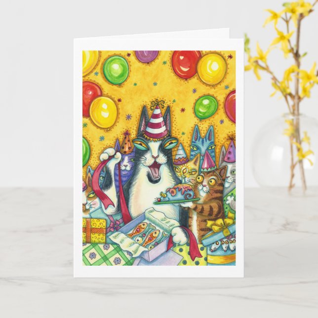 CARTE CHATS N' FITZ, CUISINES, MICE, ANNIVERSAIRE FUNNY (Fleur jaune)