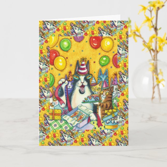 CARTE CHATS N' FITZ, CUISINES, MICE, ANNIVERSAIRE FUNNY (Fleur jaune)