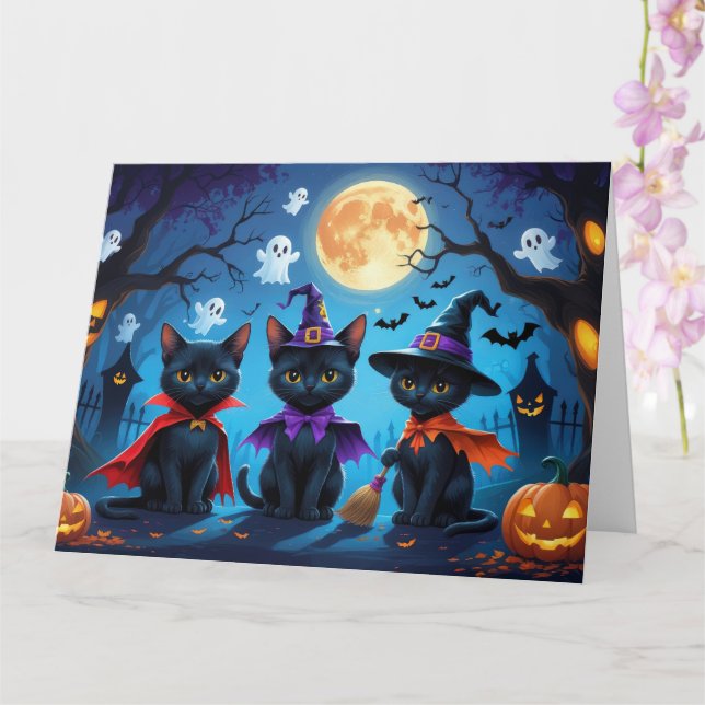 Carte Chats noirs Citrouille Halloween drôle (Orchidée)