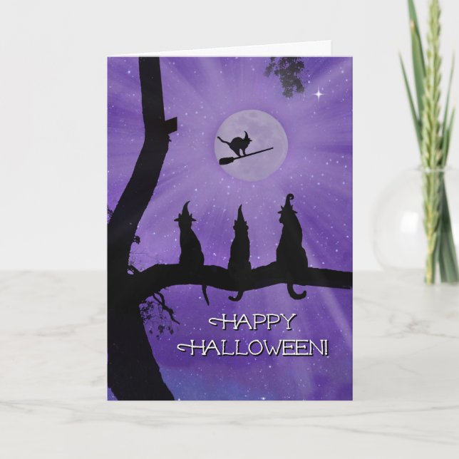 Carte Chats noirs d'Halloween mignonne et Whimsical (Devant)