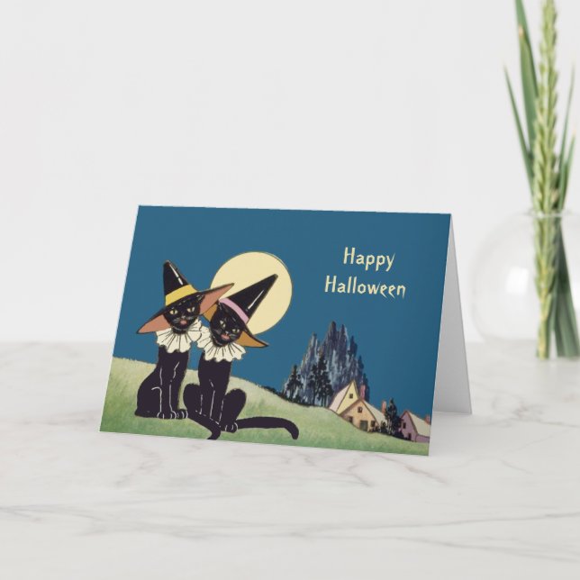 Carte Chats noirs d'Halloween vintage (Devant)