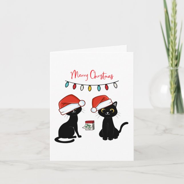 Carte Chats noirs en chapeaux de Père Noël Joyeux Noël (Devant)